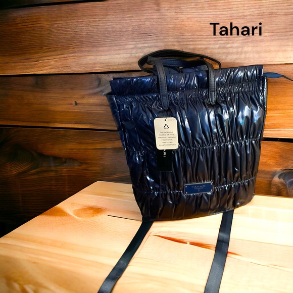 Tahari Handbags - Tahari NWT navy blue backpack nylon vegan leather 12x 11 inches